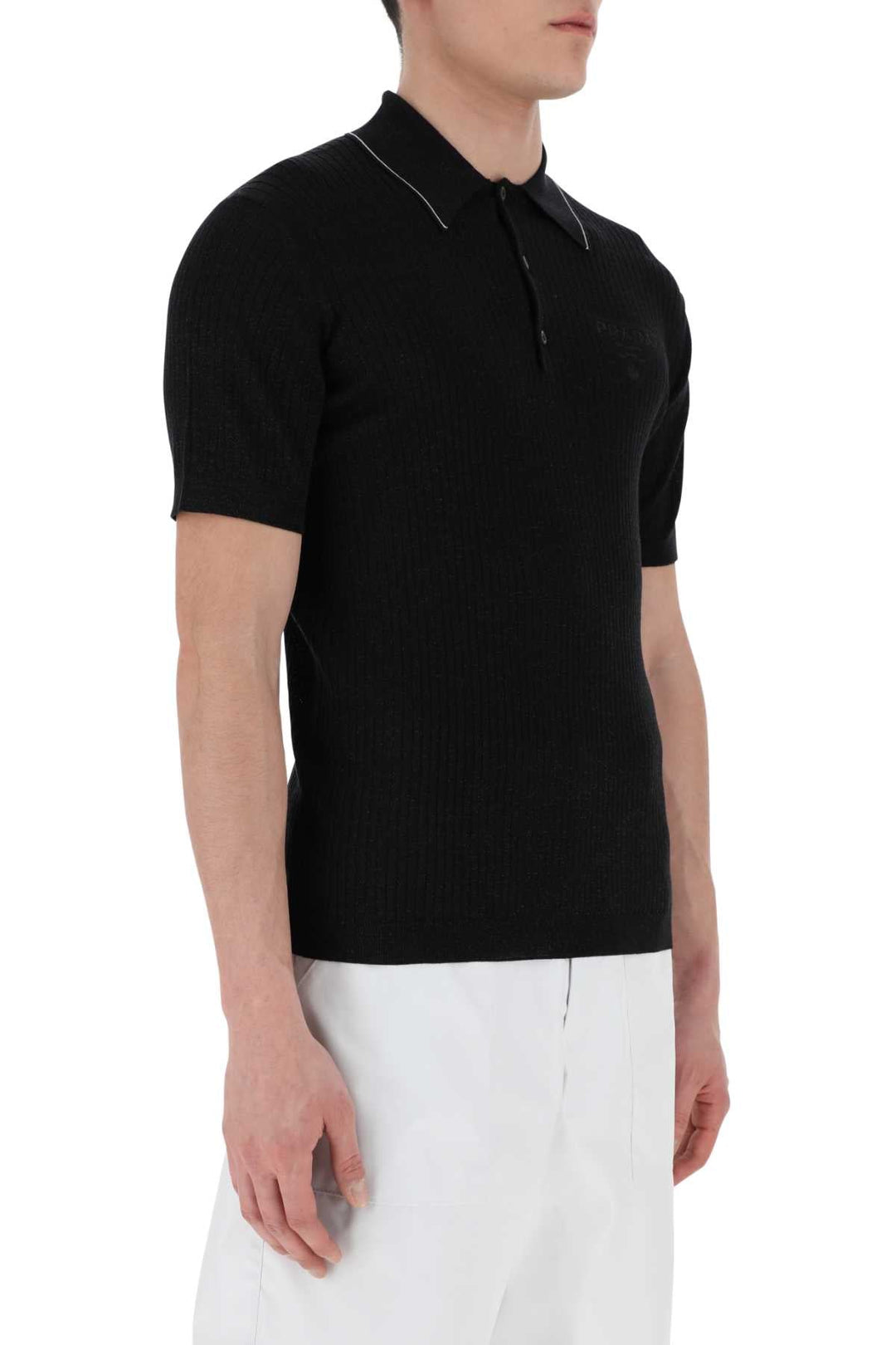 Prada Men Black Wool Blend Polo Shirt