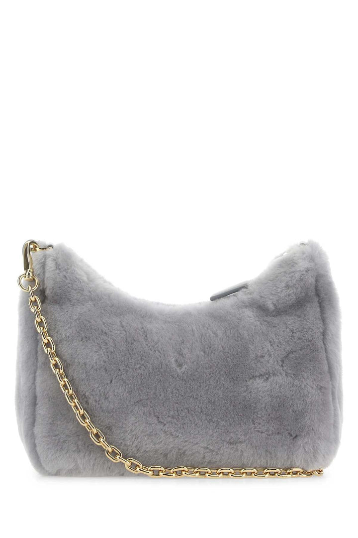 Prada Women Light Grey Shearling Shoulder Bag