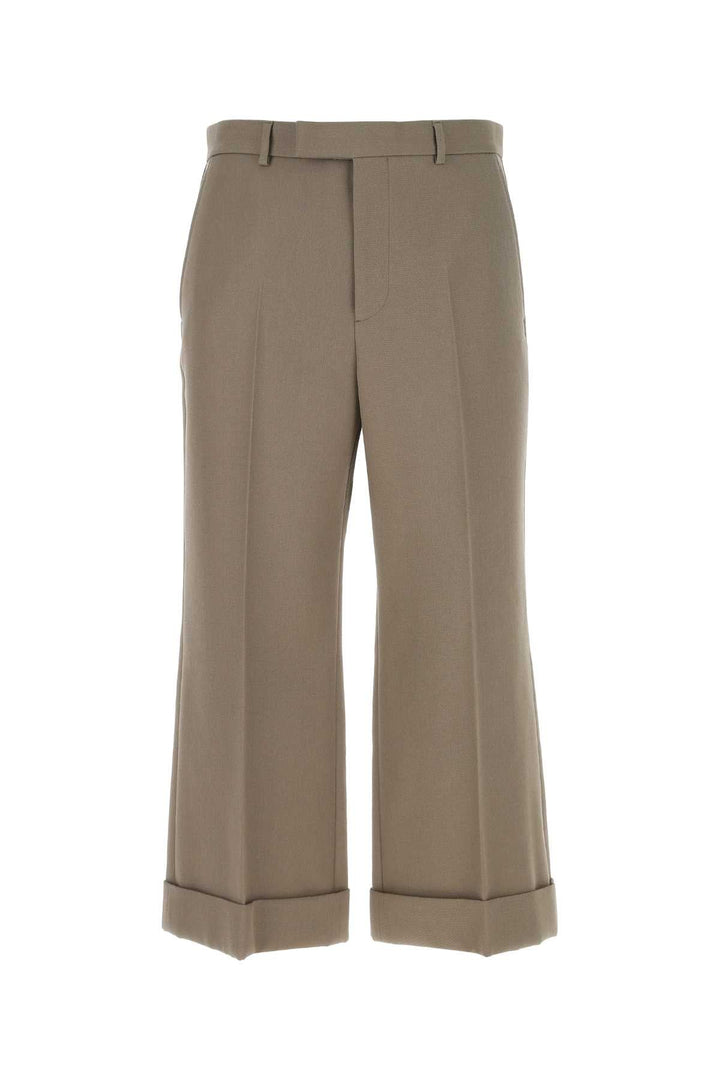 Gucci Men Mud Wool Cropped Cut Pant