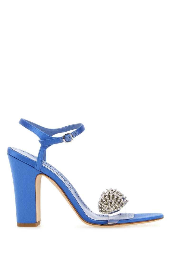 Manolo Blahnik Women Blue Satin Elhob Sandals