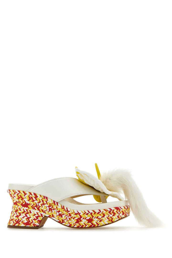 Loewe Women White Leather Petal Thong Mules