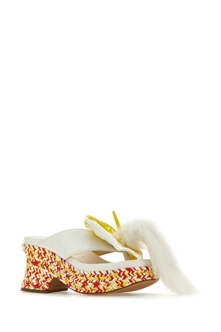 Loewe Women White Leather Petal Thong Mules