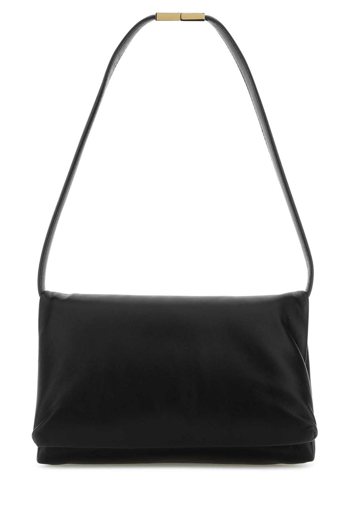 Black shoulder bag with a strap on a white background