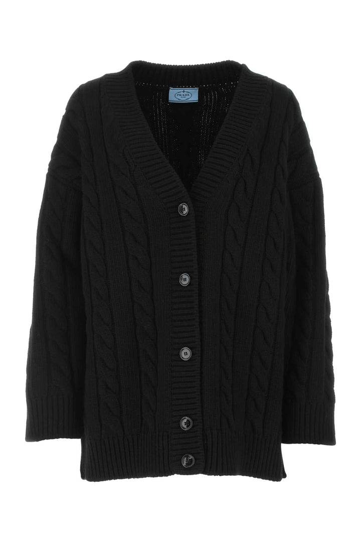 Prada Women Black Wool Blend Oversize Cardigan