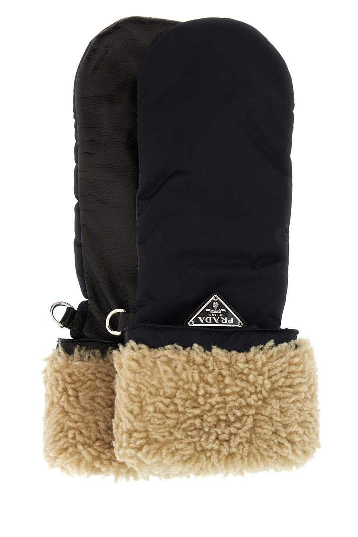 Prada Women Black Nylon And Nappa Leather Gloves