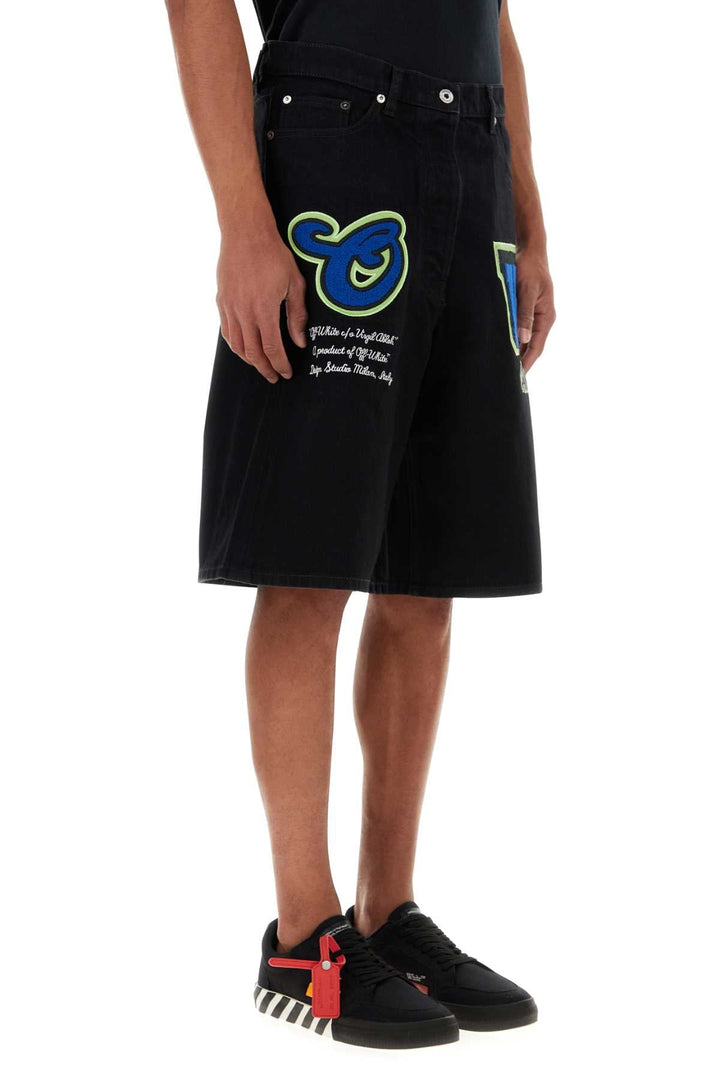 Off White Men Black Denim Bermuda Shorts