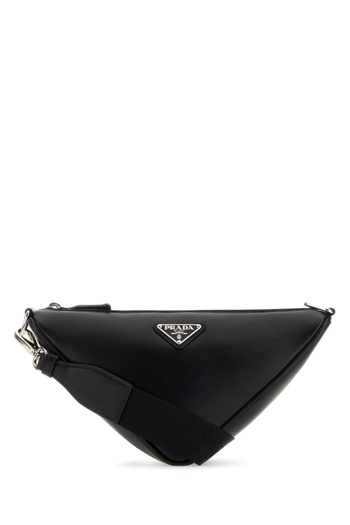 Prada Men Black Leather Triangle Crossbody Bag