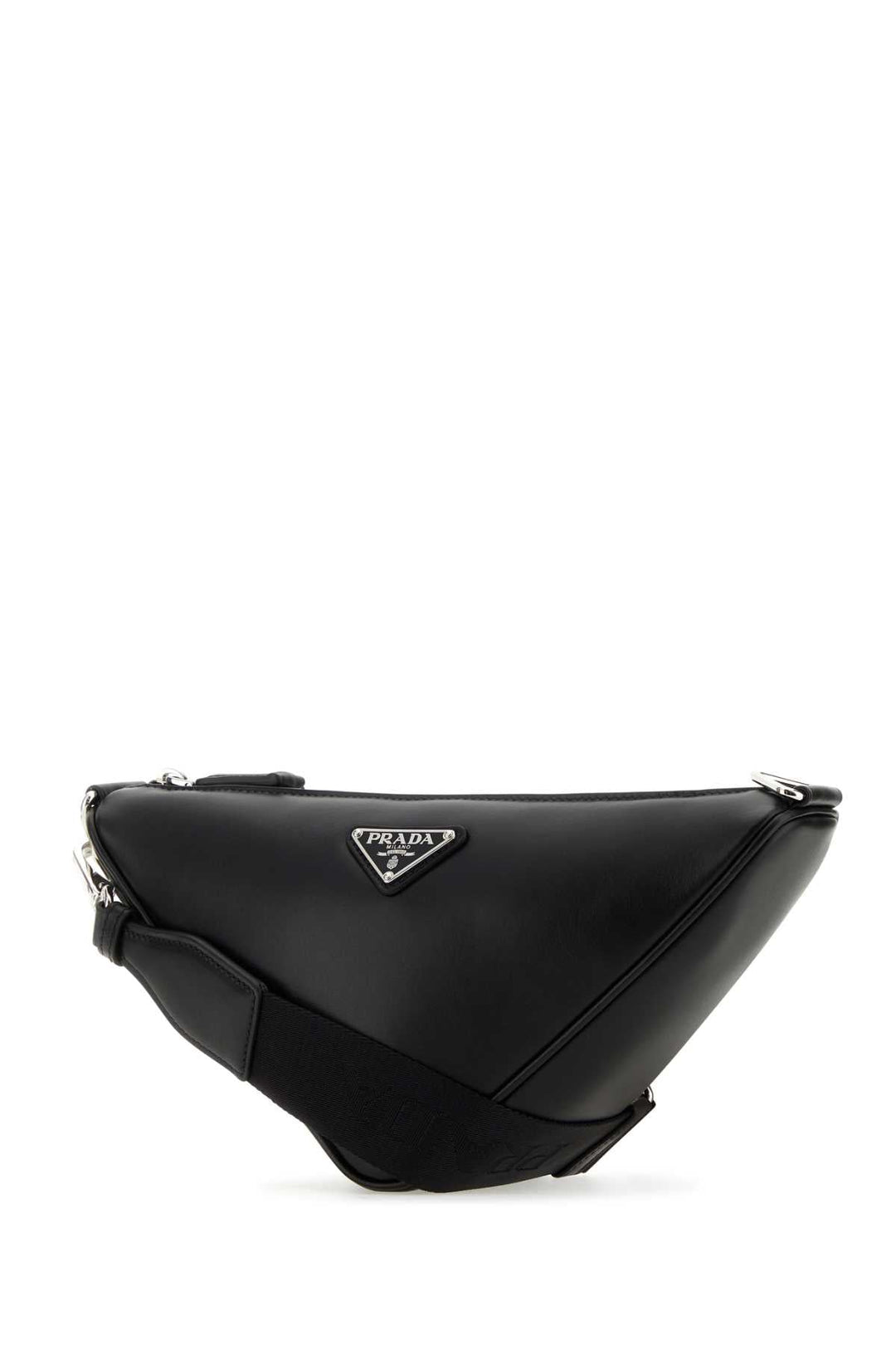 Prada Men Black Leather Triangle Crossbody Bag