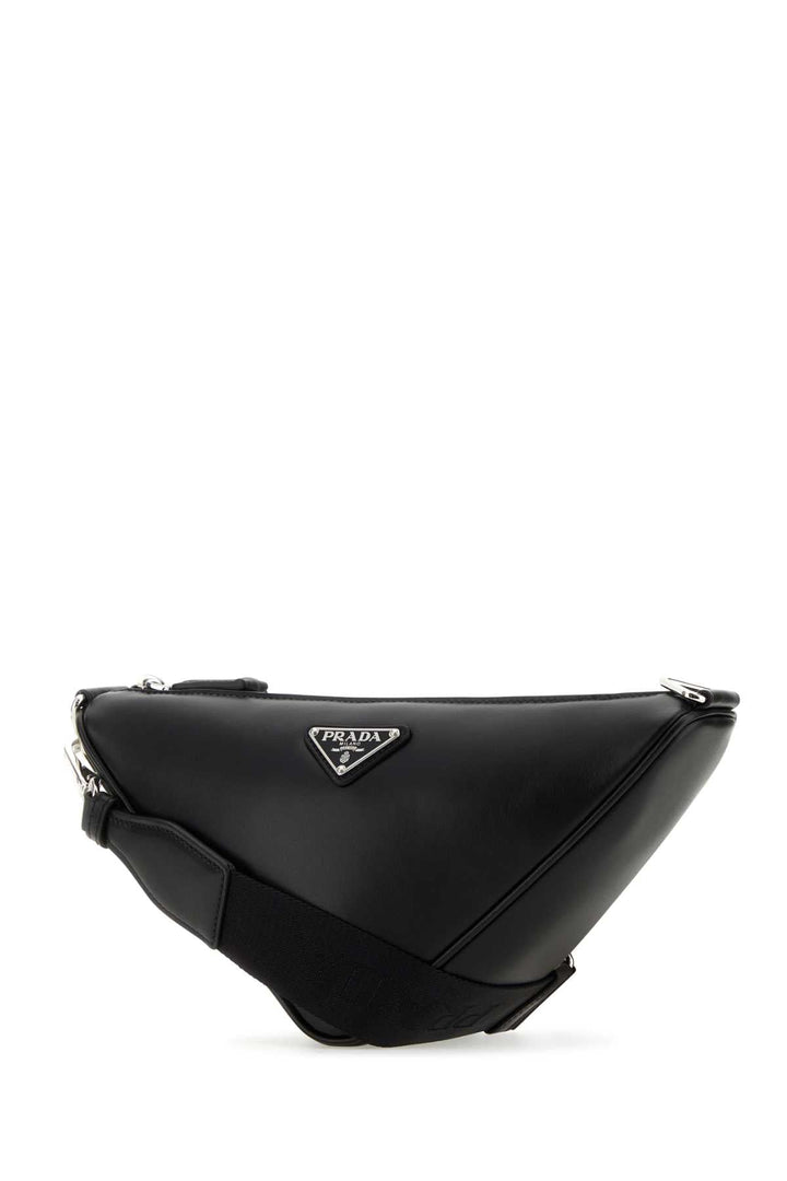 Prada Men Black Leather Triangle Crossbody Bag