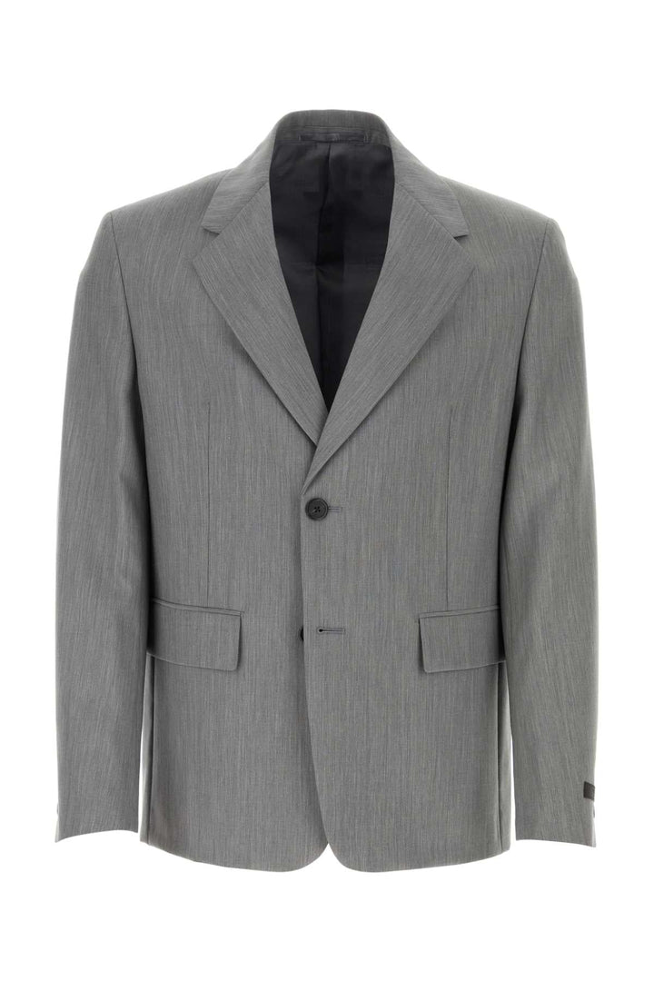 Prada Men Melange Grey Wool Blend Blazer