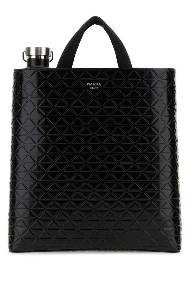 Prada Men Black Leather Shopping Bag