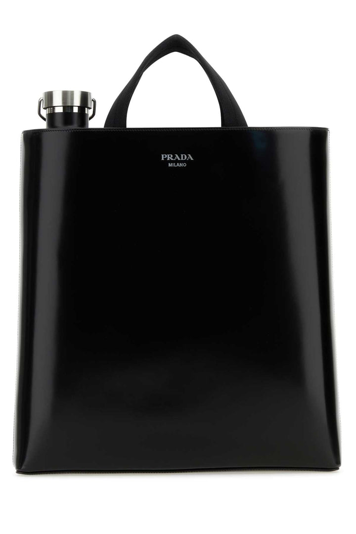 Prada Men Black Leather Shopping Bag