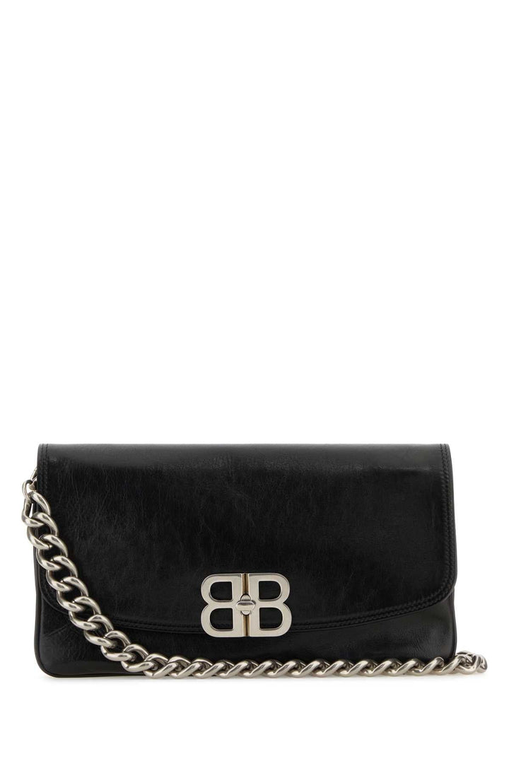 Balenciaga Women Black Leather Medium Bb Soft Flap Clutch