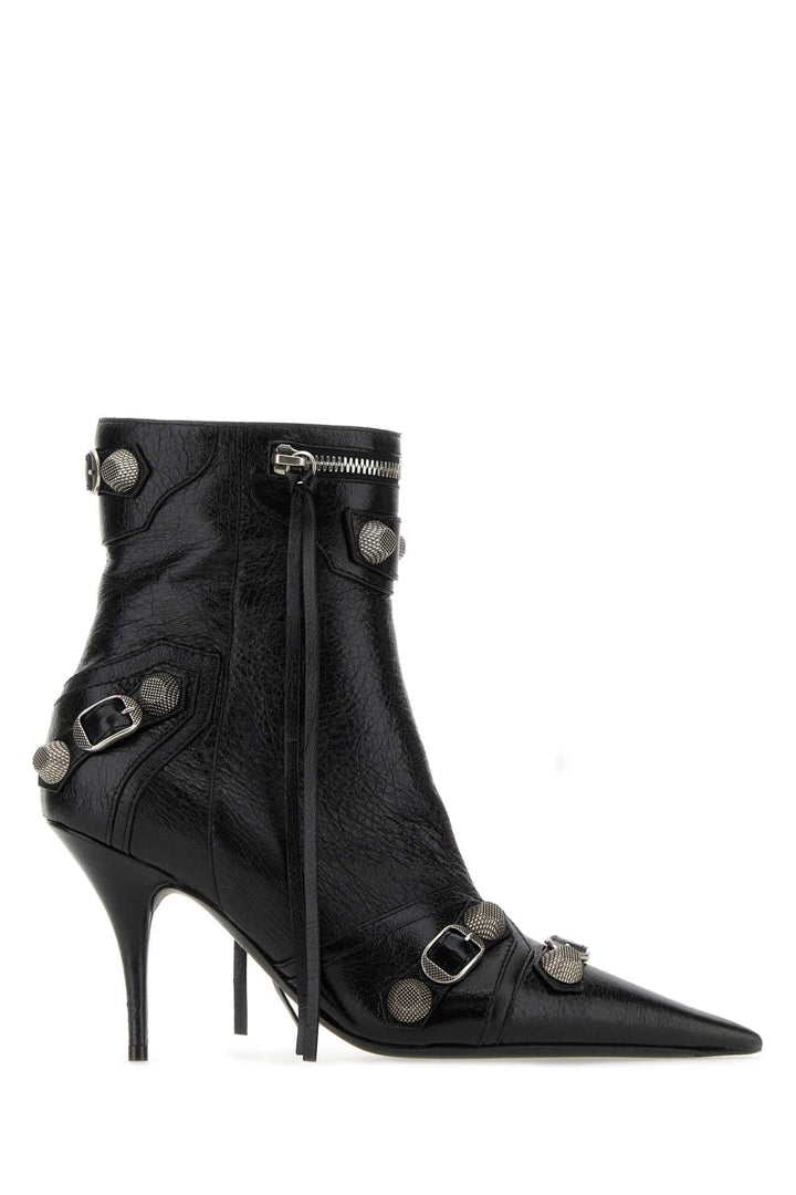 Balenciaga Women Black Leather Cagole Ankle Boots