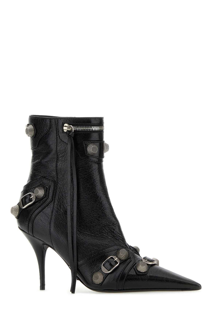 Balenciaga Women Black Leather Cagole Ankle Boots
