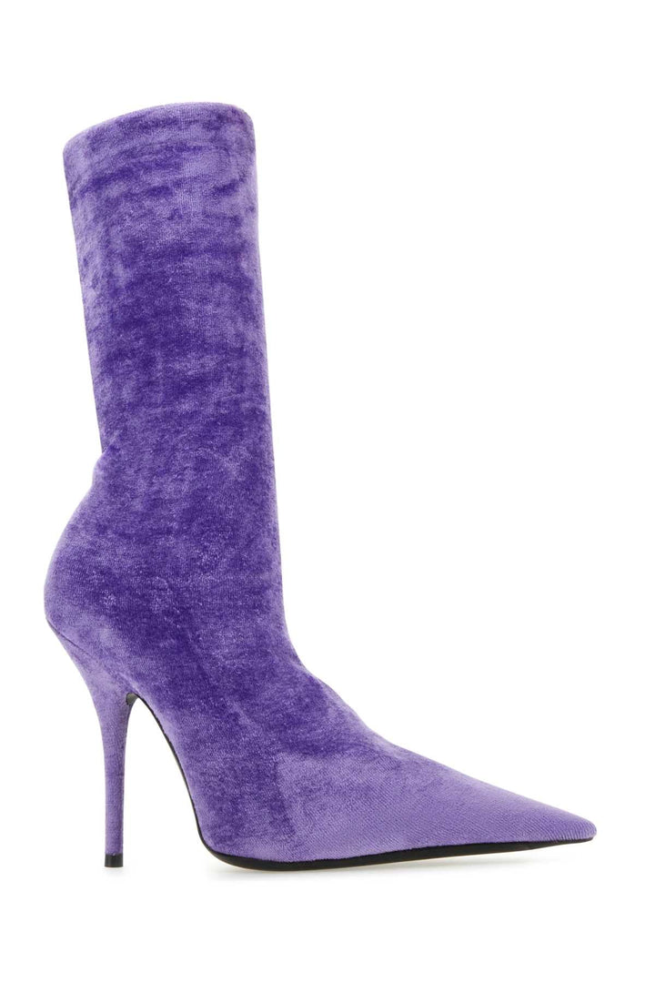 Balenciaga Women Lilac Velvet Knife Ankle Boots