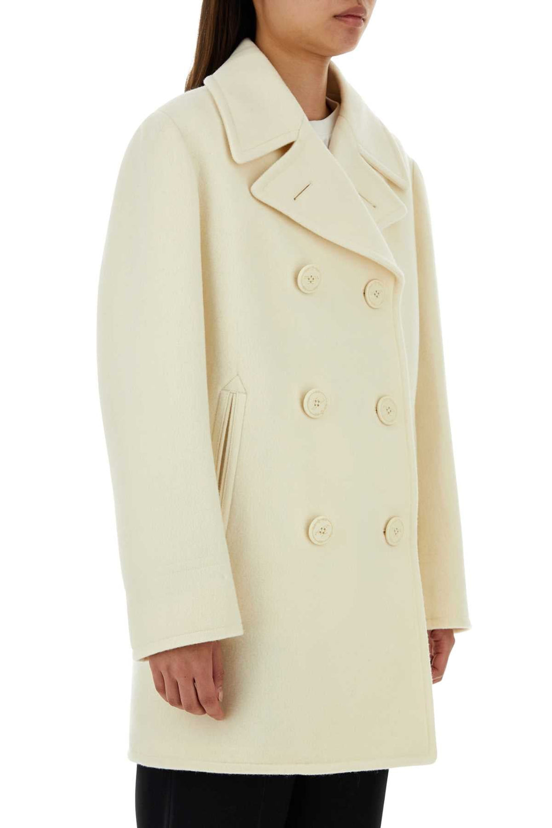 Prada Women Ivory Wool Blend Coat