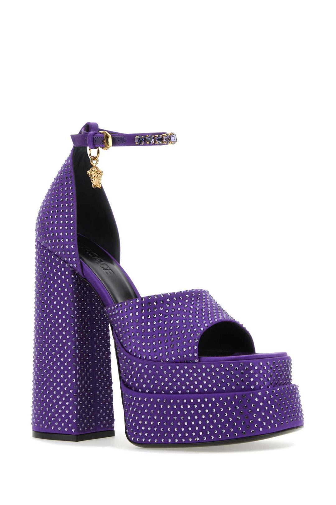 Versace Women Purple Satin Medusa Aevitas Sandals