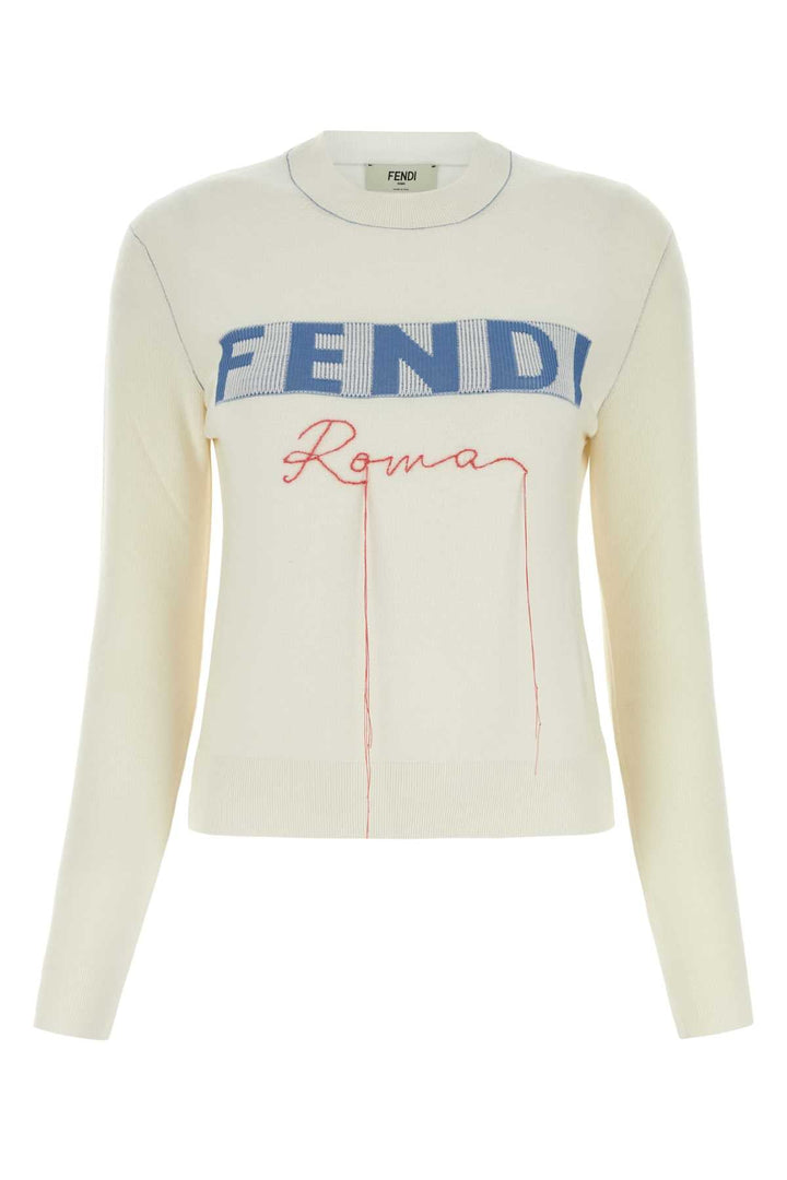 Fendi Women Ivory Stretch Cashmere Blend Sweater