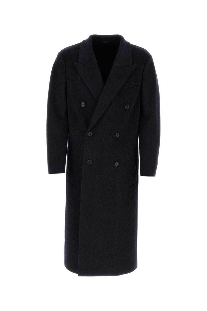 Fendi Men Navy Blue Wool Blend Coat
