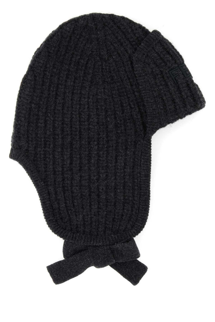 Fendi Men Melange Graphite Wool Beanie Hat