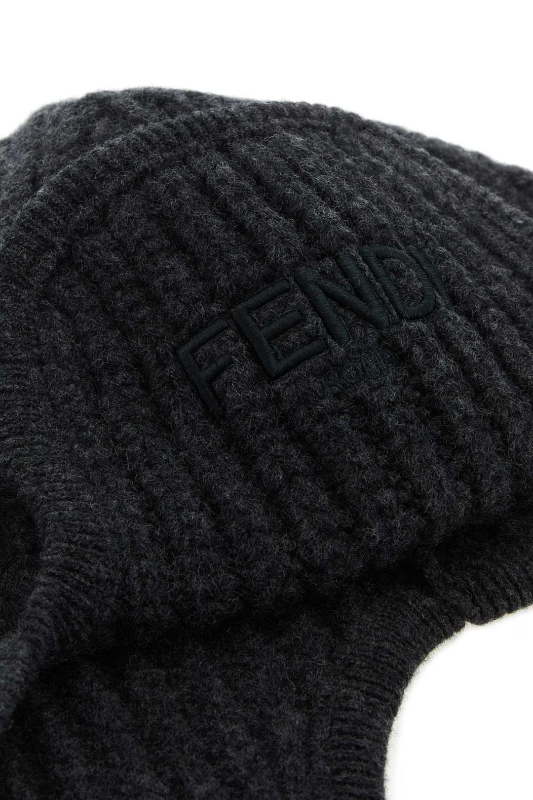 Fendi Men Melange Graphite Wool Beanie Hat