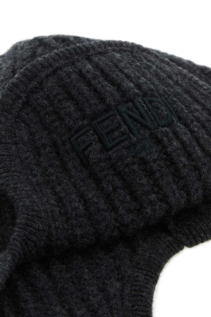 Fendi Men Melange Graphite Wool Beanie Hat