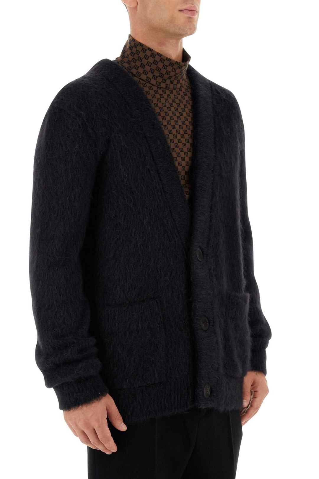 Balmain Men Black Mohair Blend Cardigan