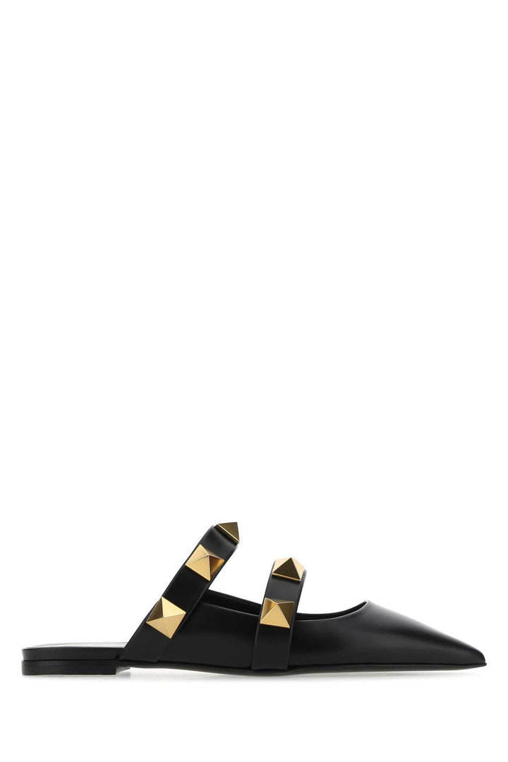 Valentino Garavani Women Black Leather Roman Stud Slippers