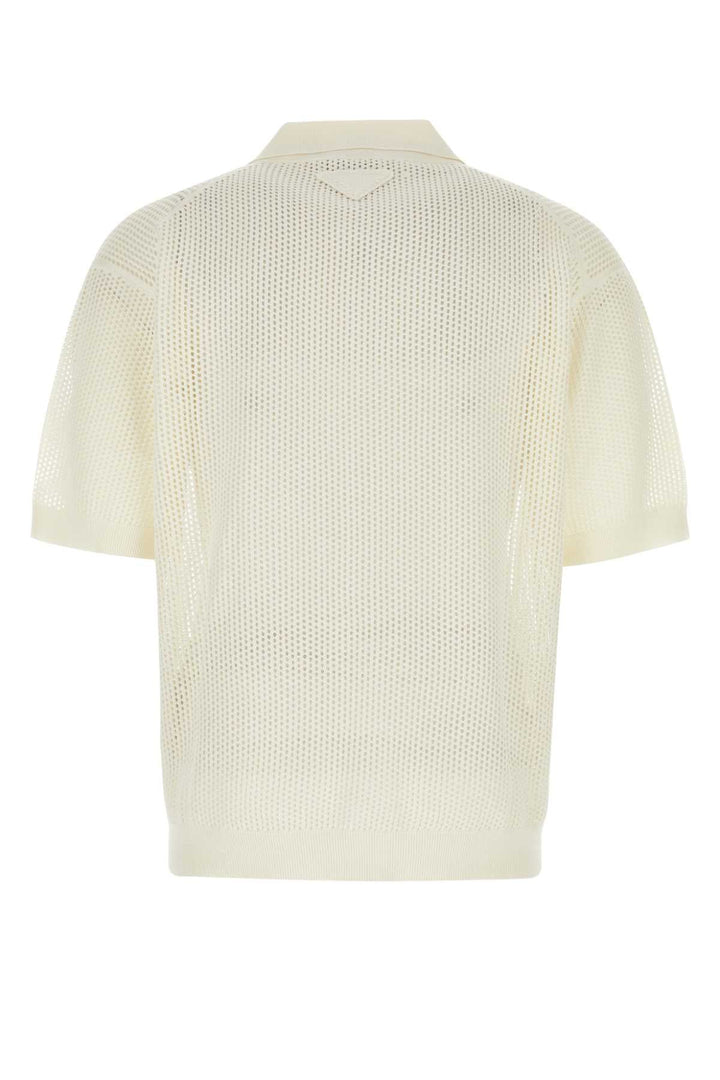 Prada Men Ivory Silk Blend Polo Shirt