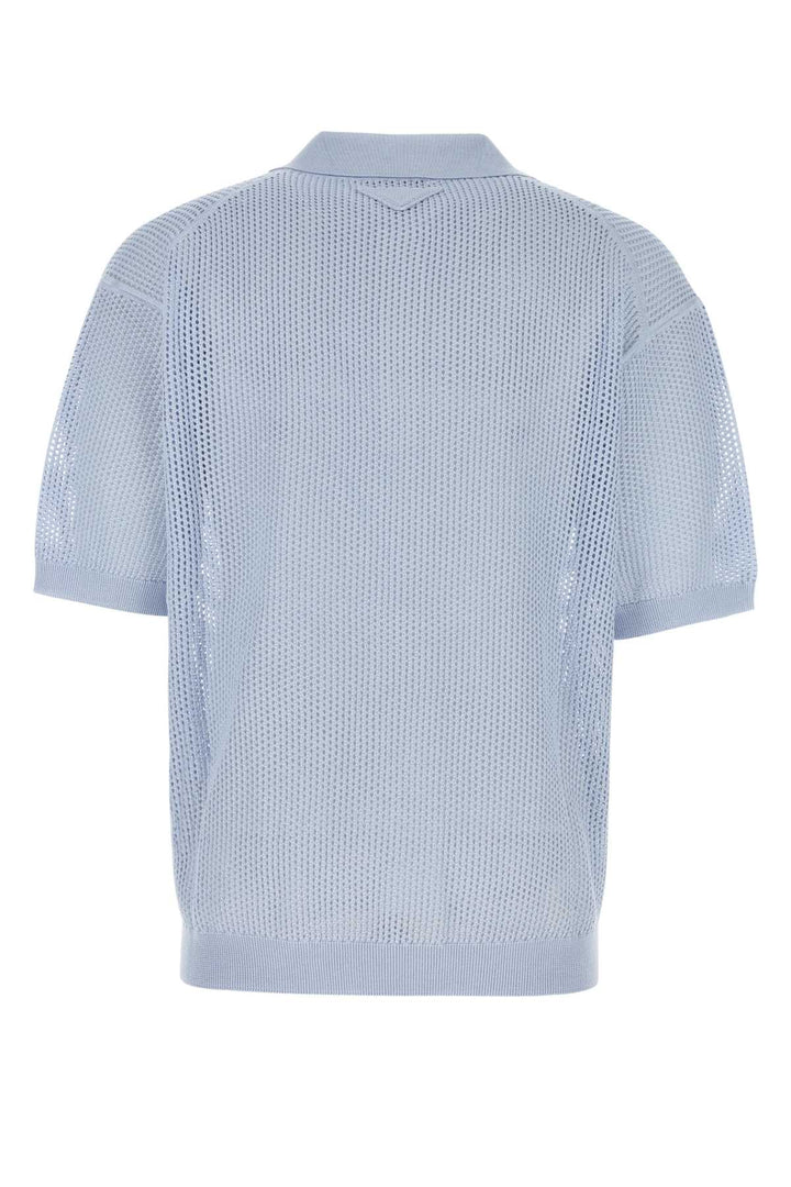 Prada Men Powder Blue Silk Blend Polo Shirt