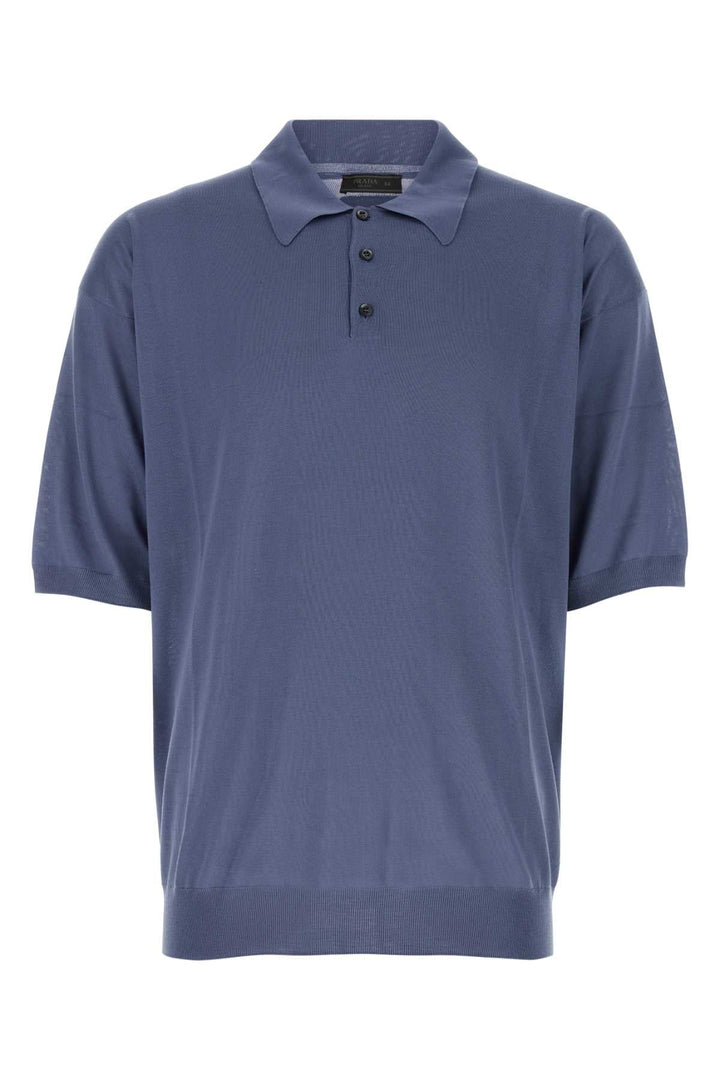 Prada Men Air Force Blue Silk Polo Shirt