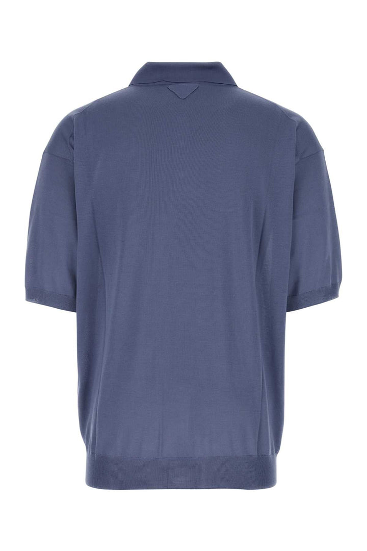 Prada Men Air Force Blue Silk Polo Shirt