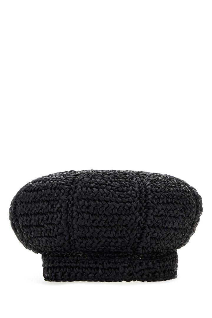 Prada Women Black Rafia Baker Boy Hat
