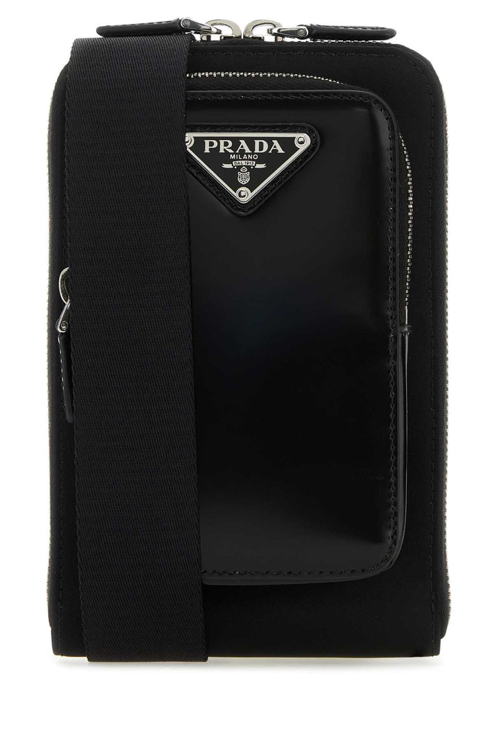 Prada Men Black Nylon And Leather Phone Case
