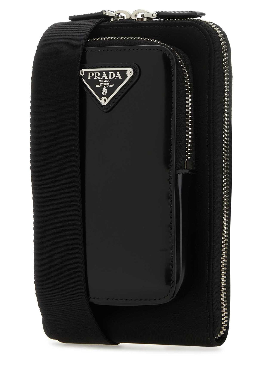 Prada Men Black Nylon And Leather Phone Case