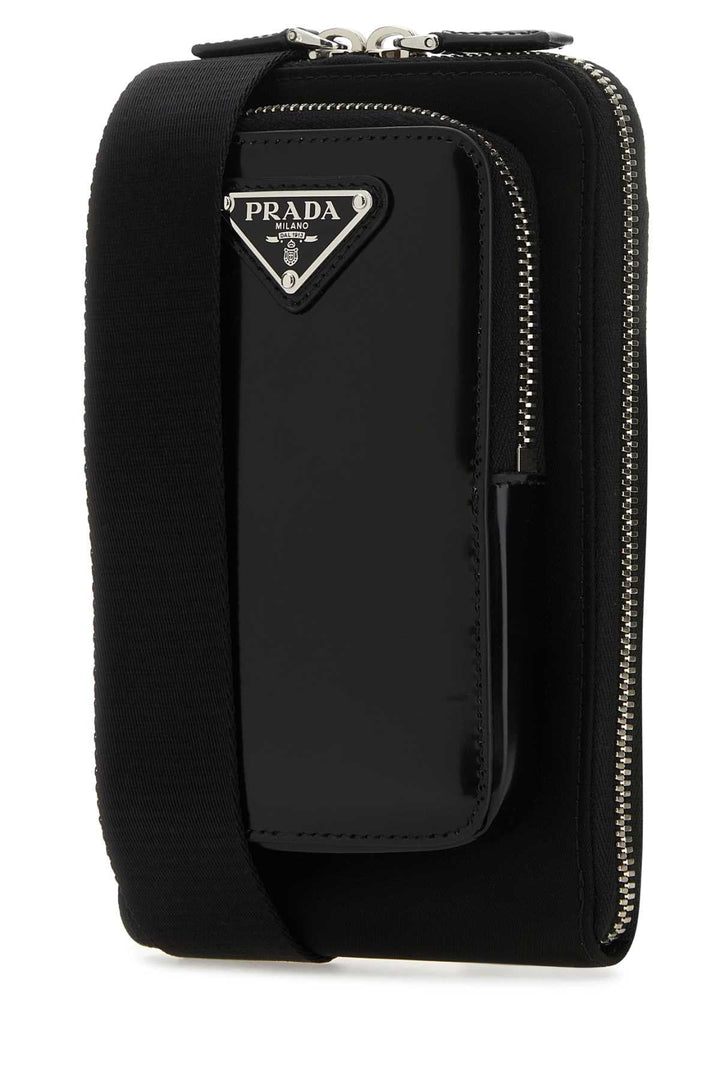 Prada Men Black Nylon And Leather Phone Case