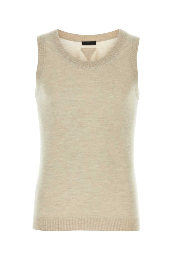 Prada Men Melange Sand Cashmere Tank Top