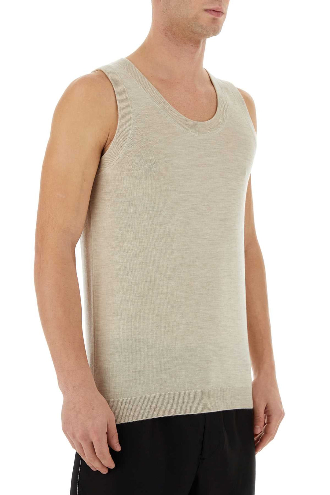 Prada Men Melange Sand Cashmere Tank Top