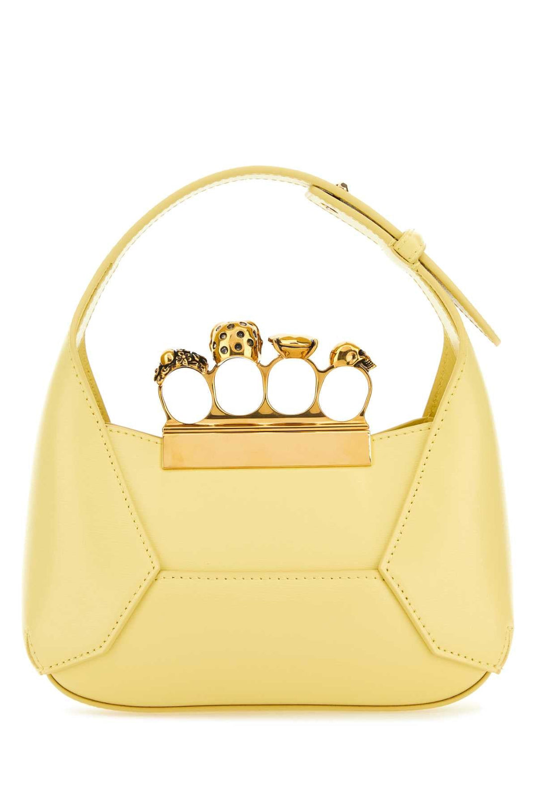 Alexander Mcqueen Women Pastel Yellow Leather Mini Jewellered Hobo Handbag