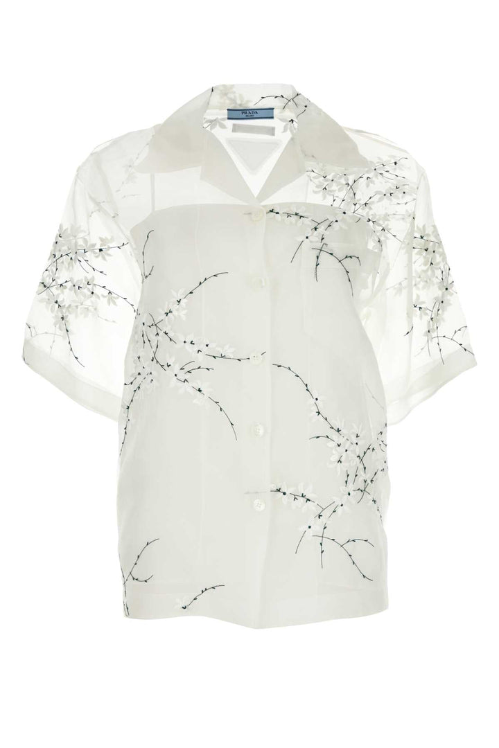 Prada Women White Silk Blend See-Through Shirt