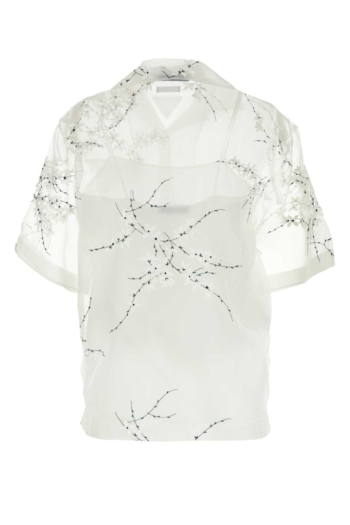Prada Women White Silk Blend See-Through Shirt