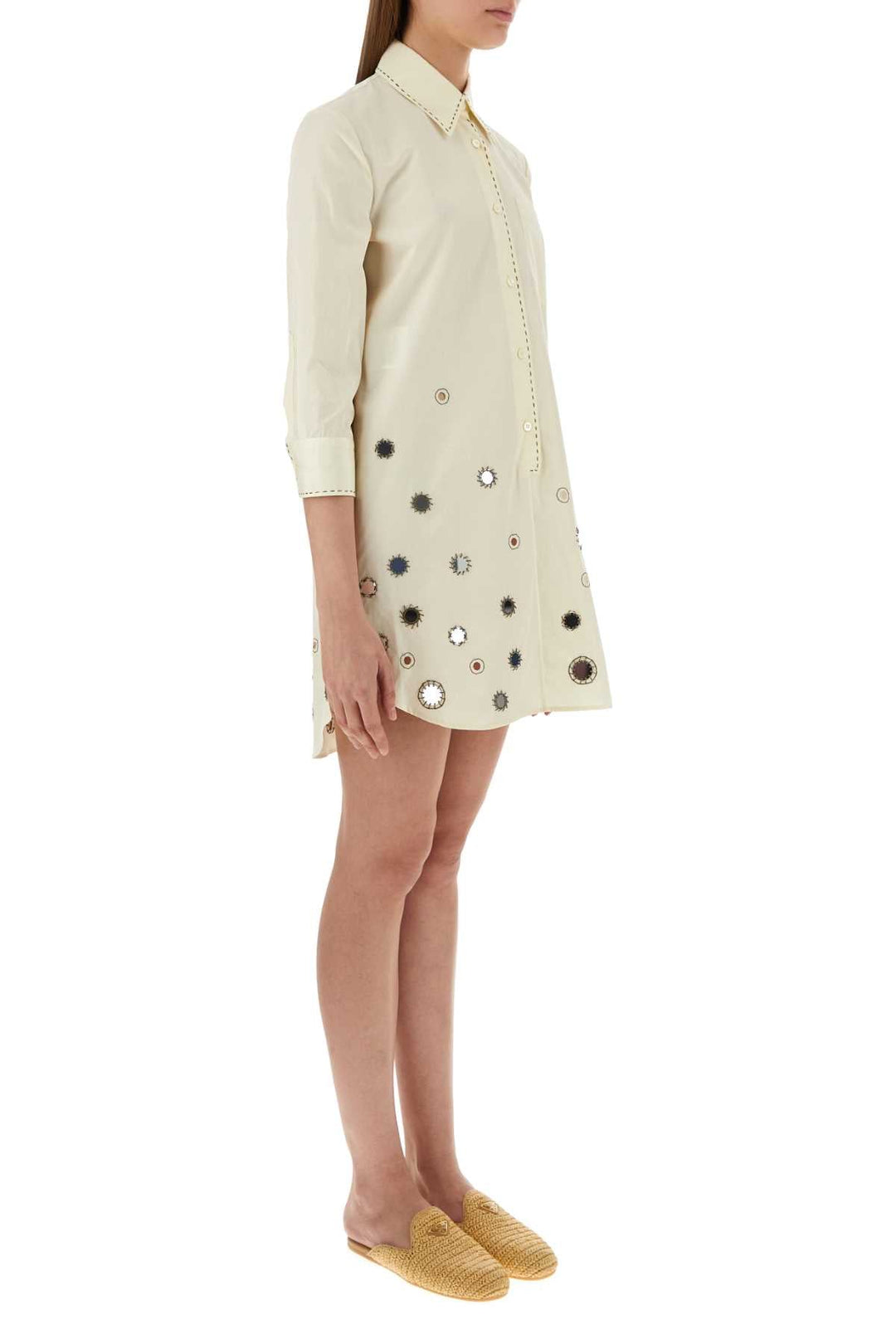 Prada Women Sand Cotton Shirt Dress