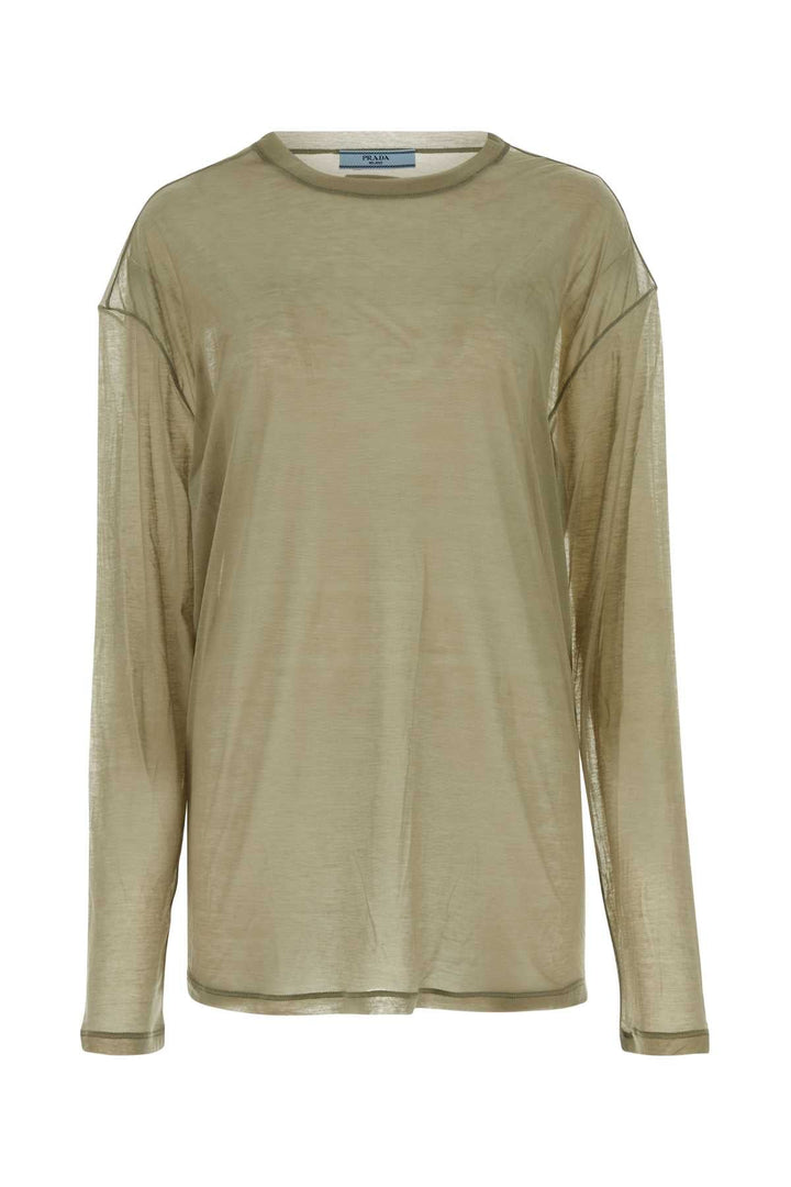 Prada Women Khaki Lyocell Blend Oversize T-Shirt