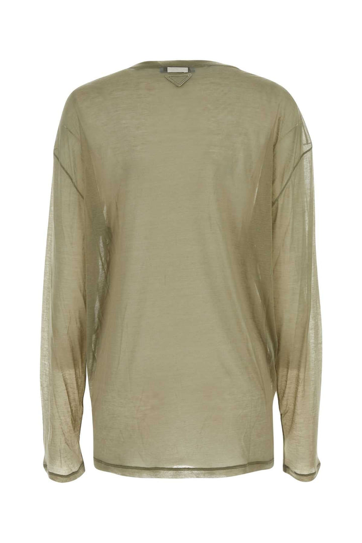 Prada Women Khaki Lyocell Blend Oversize T-Shirt