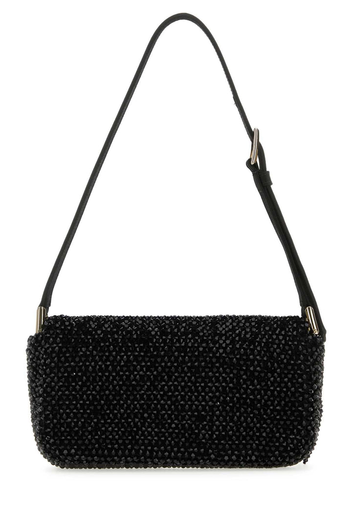 Jimmy Choo Women Black Satin Mini Avenue Shoulder Bag