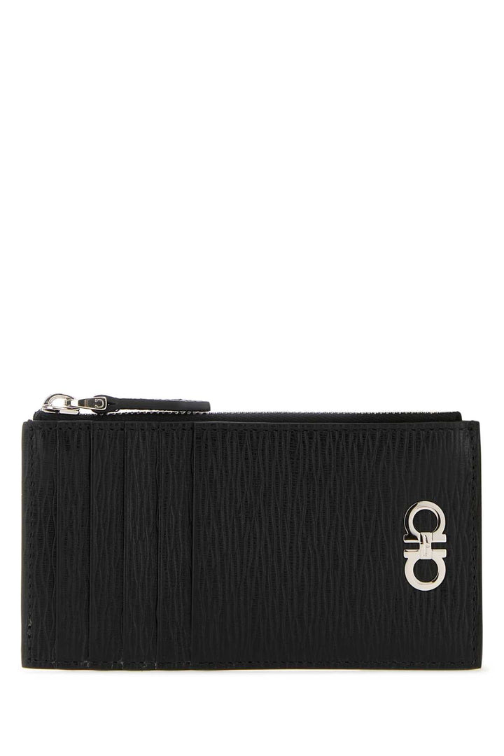 Salvatore Ferragamo Men Black Leather Gancini Card Holder