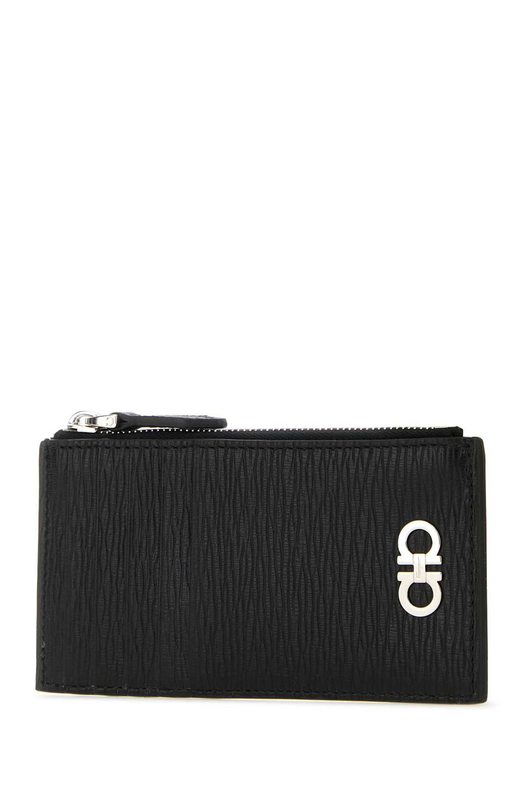 Salvatore Ferragamo Men Black Leather Gancini Card Holder