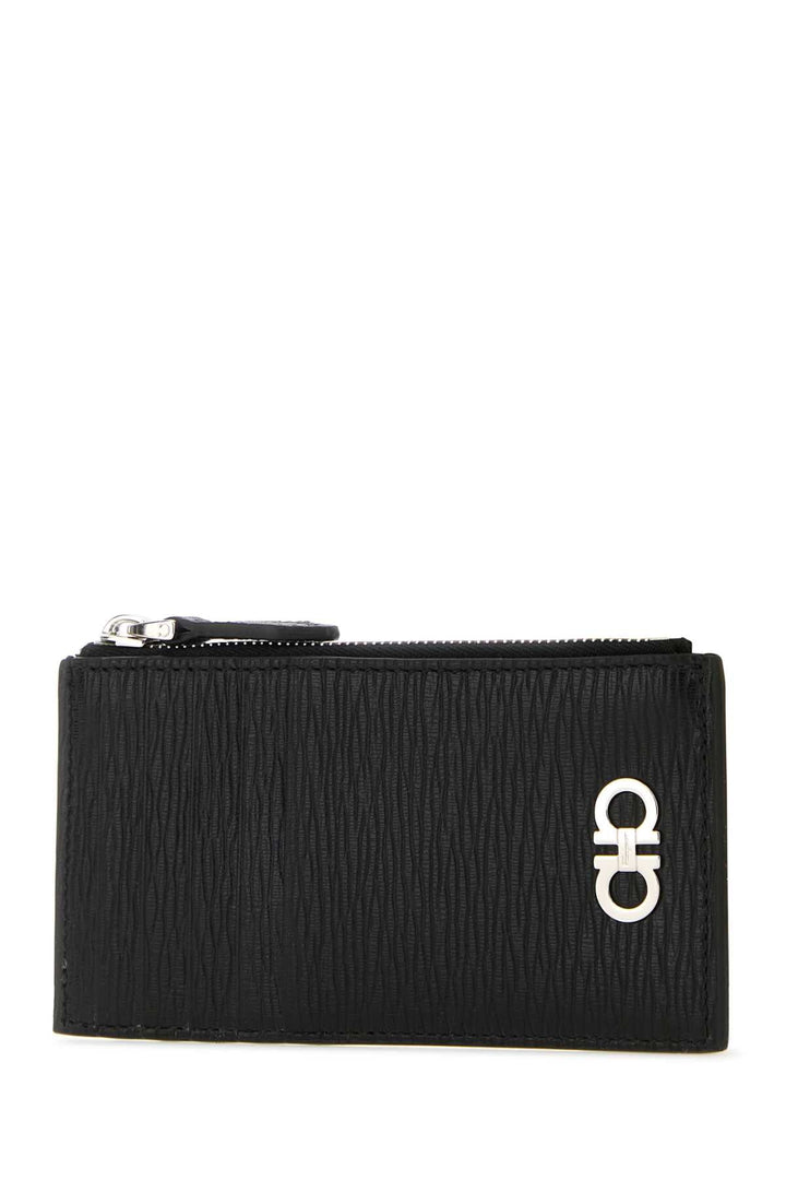 Salvatore Ferragamo Men Black Leather Gancini Card Holder