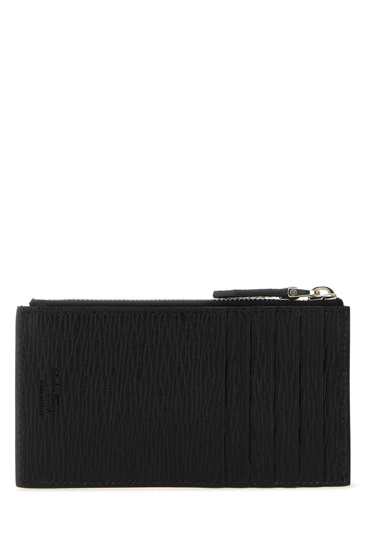 Salvatore Ferragamo Men Black Leather Gancini Card Holder